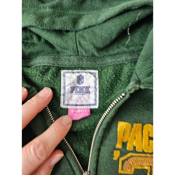 Vintage Victoria's secrets pink Packers girl zip hoodie sweatshirt XSX mall sequ - Picture 3 of 9